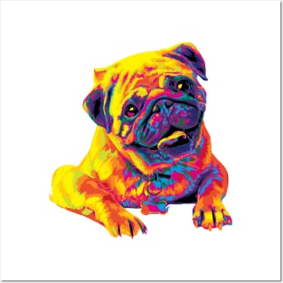 Rainbow Pug Smiling Painting Posters and Art
